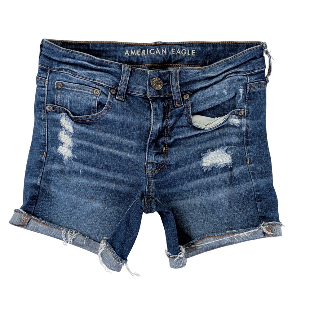 American Eagle Super Stretch Distressed Denim Shorts Dark Wash Blue Size‎ 2